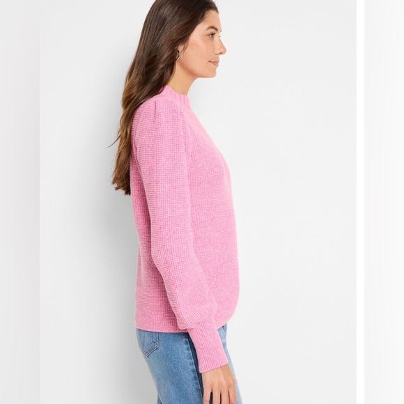 Nic+Zoe heather pink/white (orchid petal) waffle knit mock turtleneck sweater PL - Picture 3 of 9